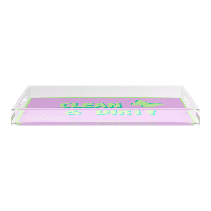 Abstract Decorative Tray, 2" H x 22.5" W x 14.5" D, Lime/Lilac