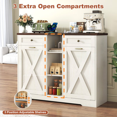 Double 10 Gallon Tilt Out Trash Can Cabinet With Charging Station