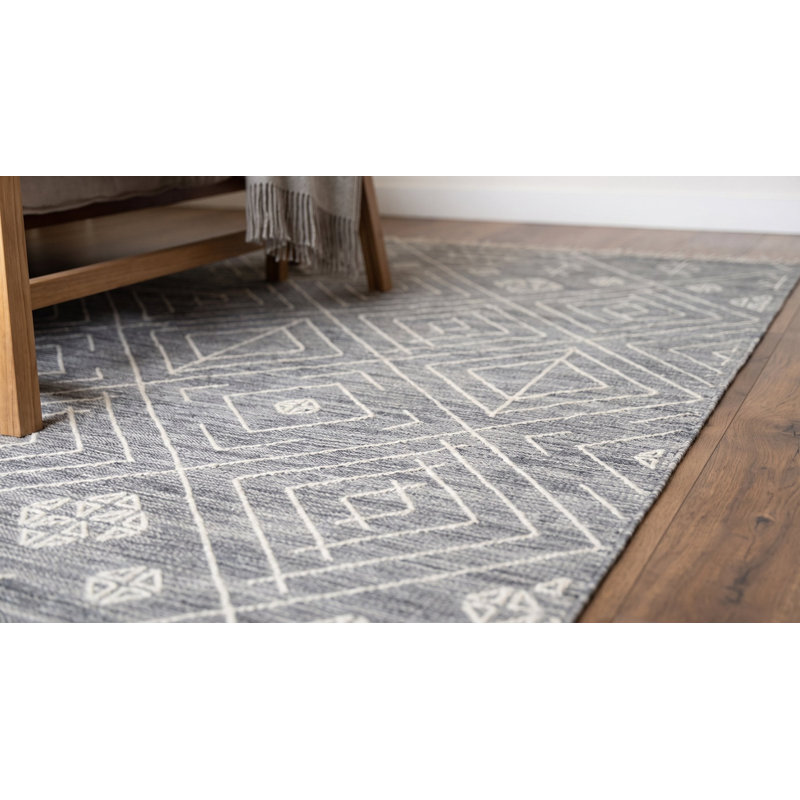 Gray Handwoven Wool Diamond Lattice Geometric Modern Contemporary Carpet Rug, 4' x 6'