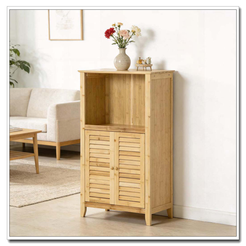 Armoire de rangement robuste en bambou avec patins antidérapants