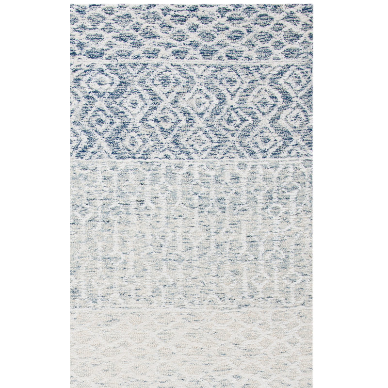 Deveraux Hand Tufted Wool/Viscose/Cotton Southwestern Rug in Ivory/Blue, Square 6'