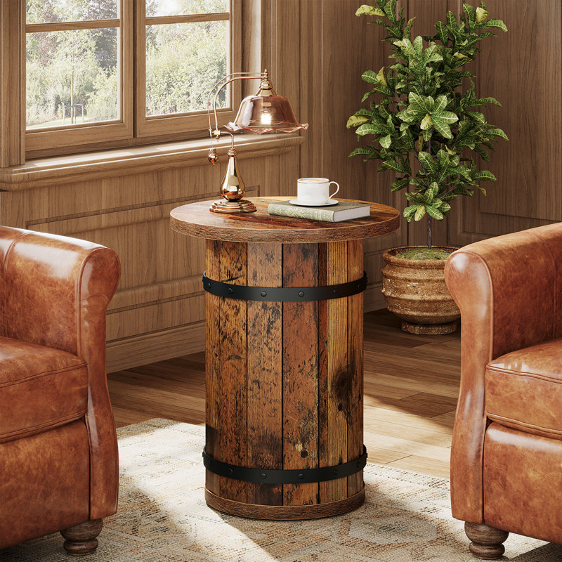Round End Table, Industrial Side Table With Sturdy Base, 19.7-inch Nightstand For Small Spaces, Living Room, Bed Room