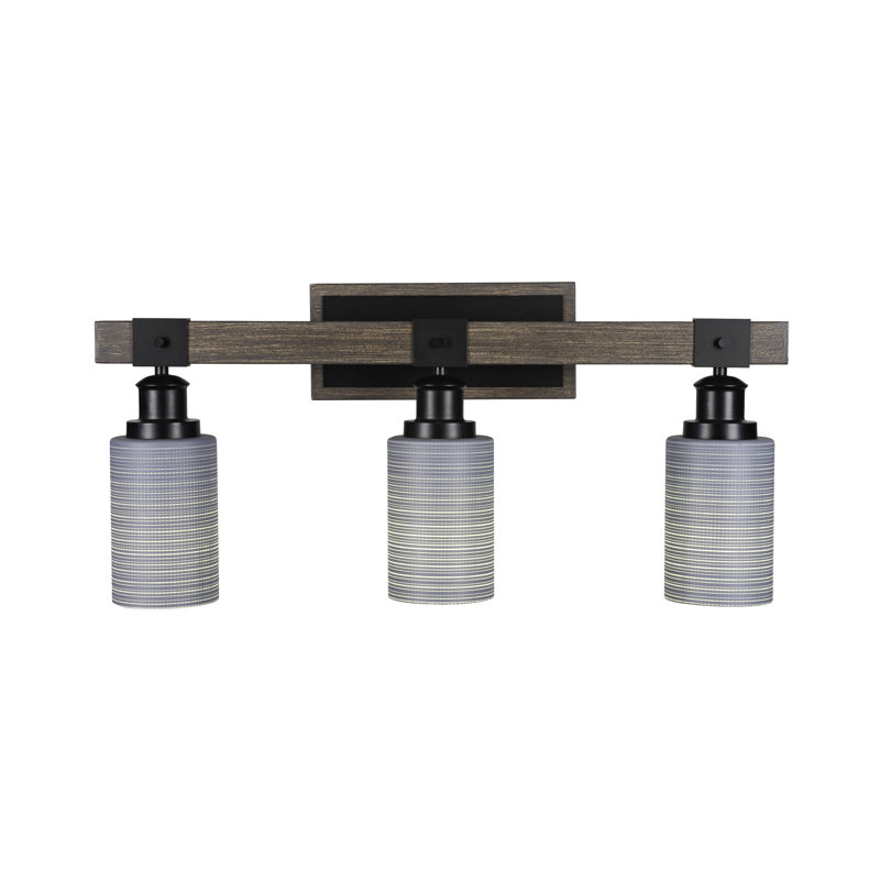 Twitty 3 Light Bath Bar Shown In Matte Black & Painted Distressed Wood-look Metal With 4” Glass, Gray, 3