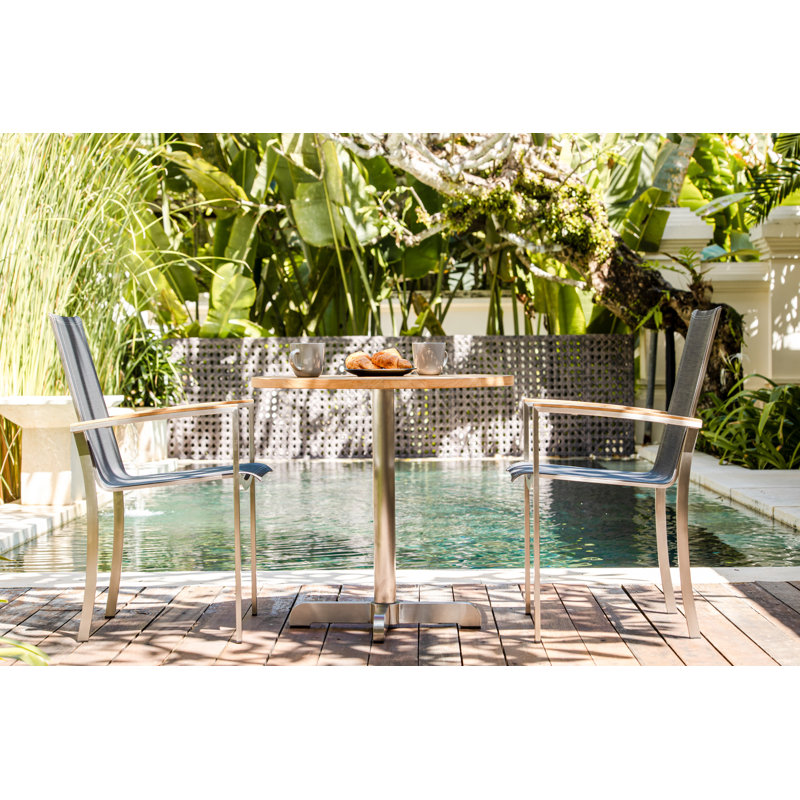 Avanti Teak Stainless Steel Outdoor Round Pedestal Table, 30" W