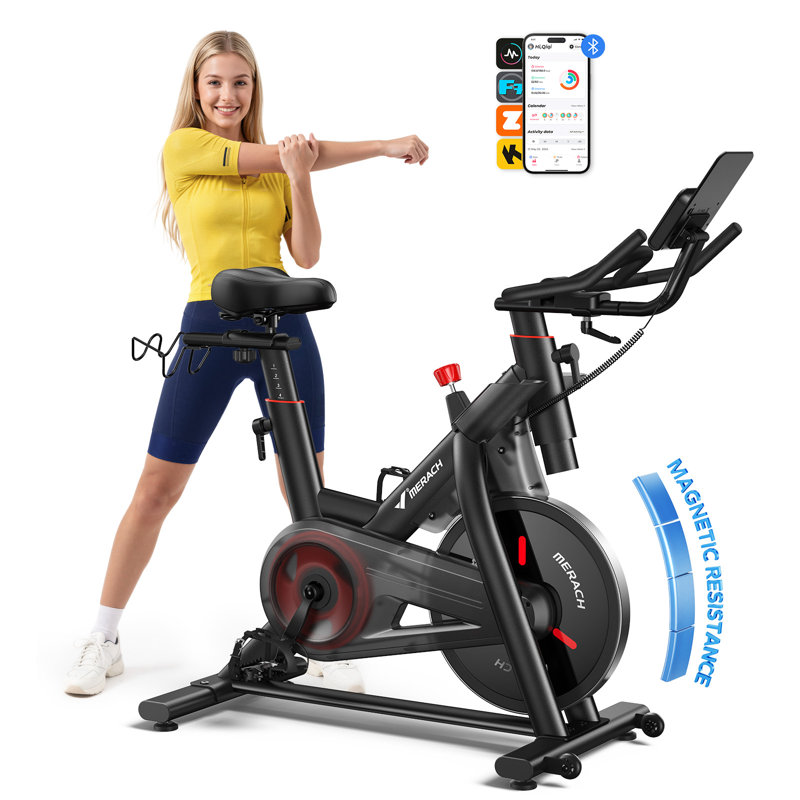 MERACH Indoor Cycling Bike, 350 LBS Capacity, 40 LBS Flywheel, Silent Belt Drive with Bluetooth App