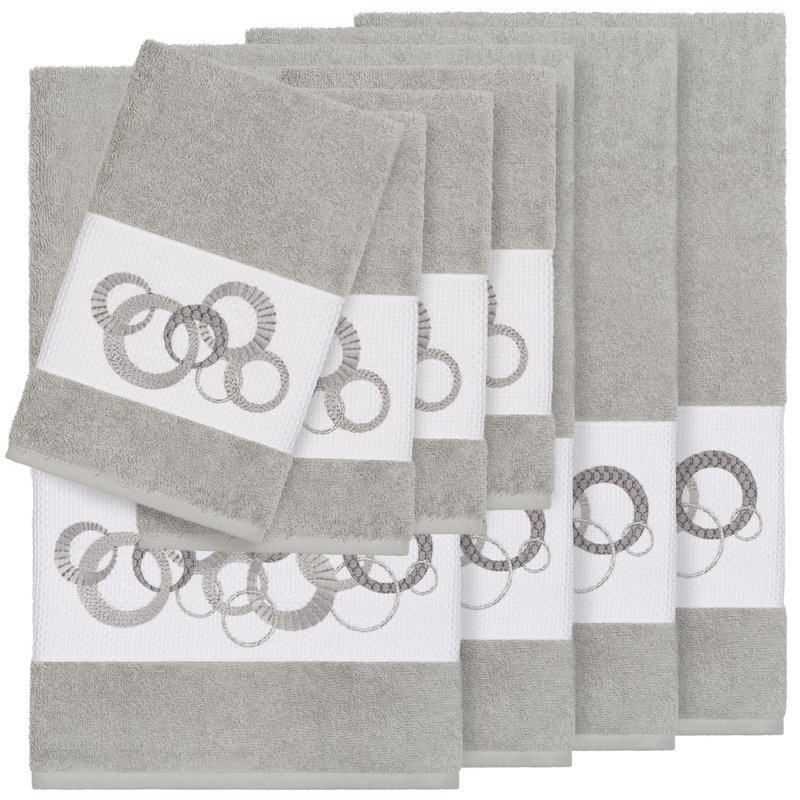 Ensemble de serviettes en coton turc 8 pièces Annabelle, Gris clair