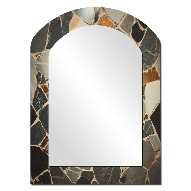 Gris abstrait Harmony In Tiles II - Miroir mural moderne, 34 po x 25 po