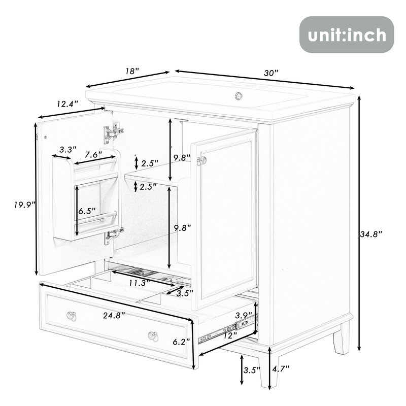 Meuble-lavabo autoportant 30 po Nochur, Gris