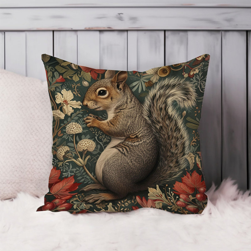 Animals William Morris Squirrel III Cottage Throw Pillow Cover, Square 18"