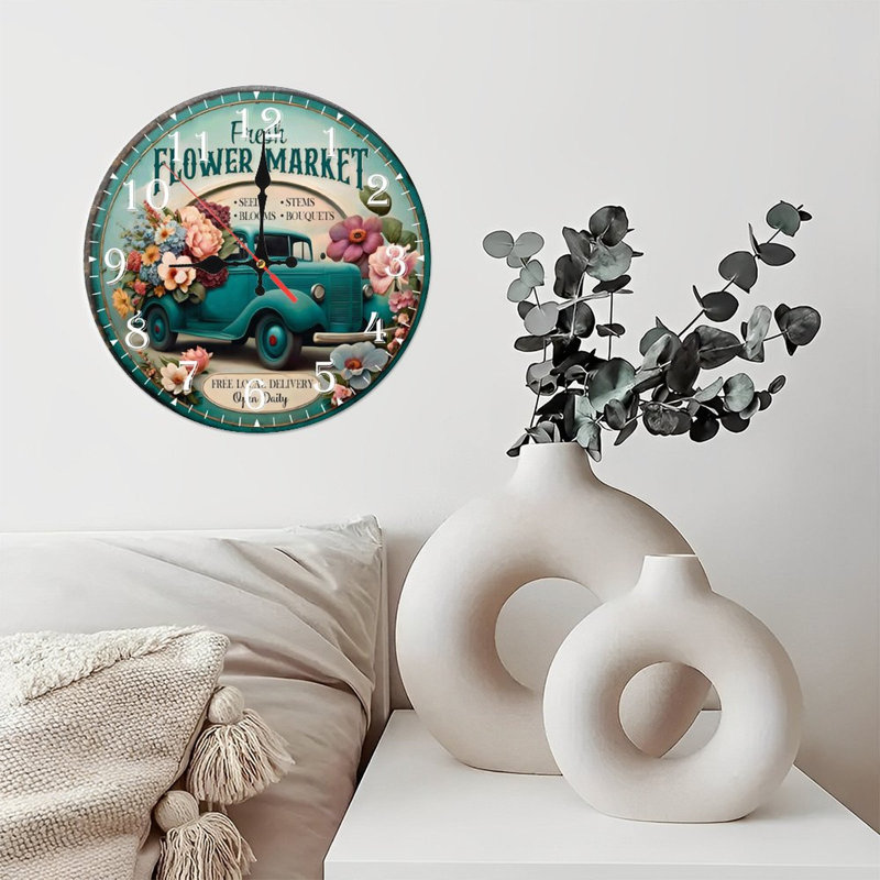 Horloge murale en bois 10 po, mouvement silencieux, à piles (piles AA non incluses), décor artistique, parfait pour les décorations