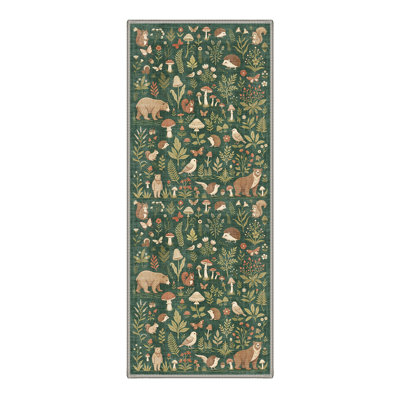 Faunawood Collection Rustic Machine Washable Green / Brown Indoor Area Rug with Non-Slip Backing