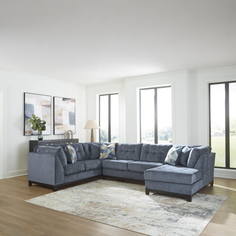 Maxon Place 3-Piece Sectional With Chaise, Blue Polyester, Left Hand Facing