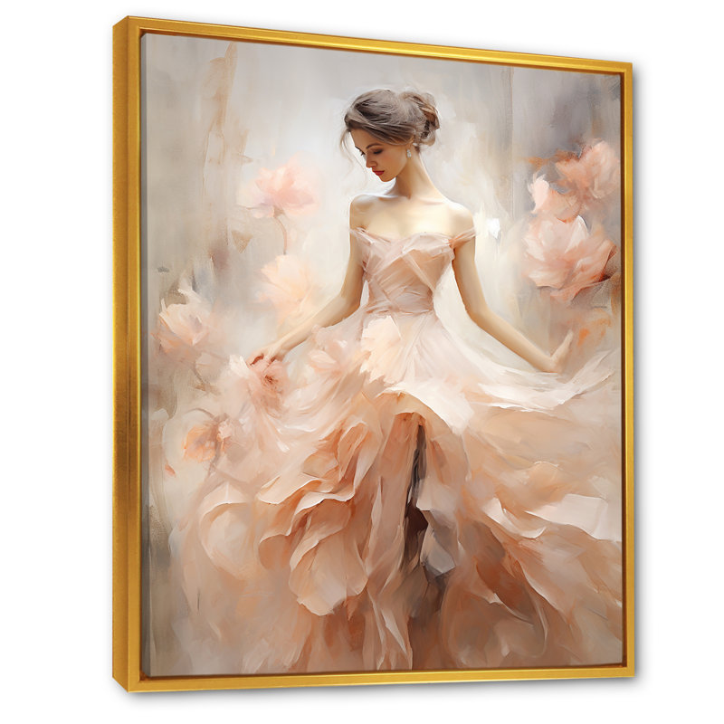 «Peach Classical Carnation mouvements», reproduction sur toile, H 32 po x l 16 po x P 1 po, Cadre flottant doré