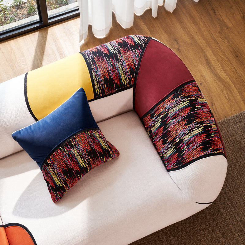102" W Oversized Modern Curved Upholstered Sofa, 4 Seater Design Boneless Sectional Cloud Couches, Plush Chenille Compressed Lounge Couch With Bohemian Style Pillows For Living Room