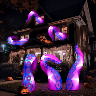 3 Pcs Halloween Inflatables Outdoor Decorations, Inflatable Purple Octopus Tentacle with LEDs for Yard Party Decors Outside