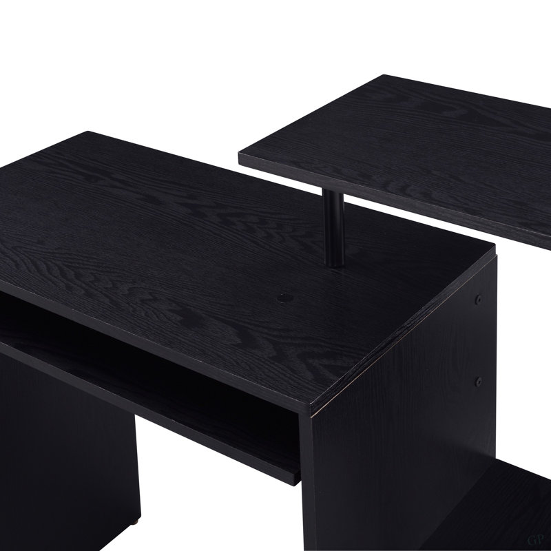 Bureau d'ordinateur noir avec plateau à clavier et tablettes ouvertes, Noir
