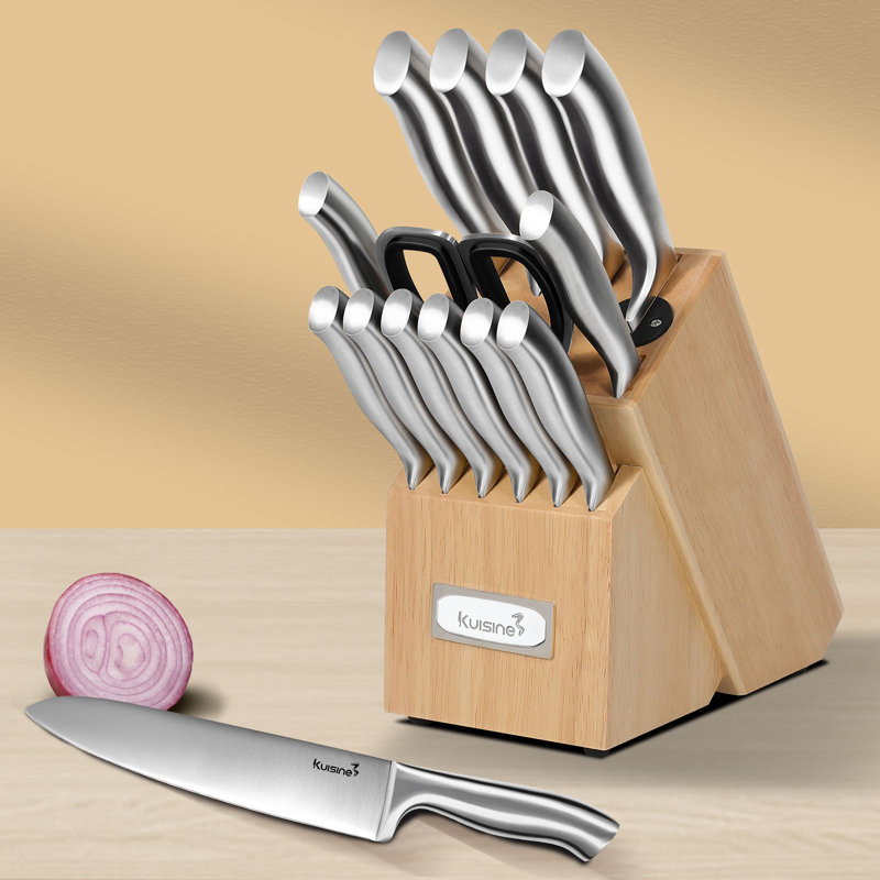 Ensemble de couteaux de cuisine en acier inoxydable de 15 pièces, cuisine en acier à haute teneur en carbone, ensemble de couteaux de chef creux, porte-couteaux intégré
