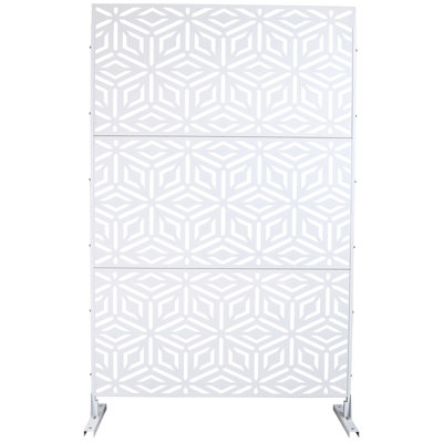 Écran d'intimité extérieur et intérieur en métal H 76 po x l 48 po, écran d'intimité décoratif autoportant pour terrasse de balcon, panneaux de clôture d'intimité pour jardin extérieur PS115 BLANC