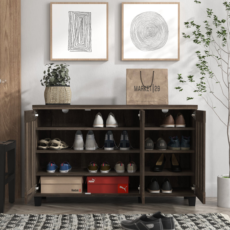Baron 16 Pair Shoe Storage Cabinet, Dark Dusty Oak