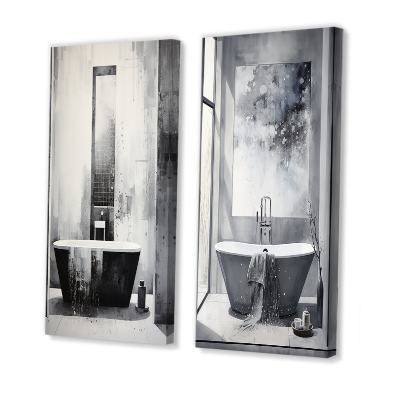 «Bathroom Minimalist Elegance I», ensemble d'art mural sur toile 2 pièces, H 28 po x l 25 po, Toile tendue