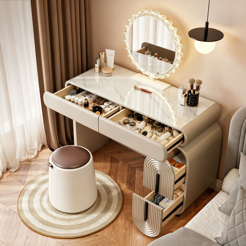 Modern Simple Dressing Table, Sintered Stone Surface Makeup Vanity with Storage Drawers, 29.92" H x 47.24" W x 15.75" D