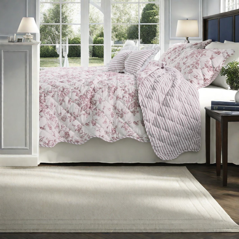 Ensemble de courtepointe réversible en polyester pour grand lit