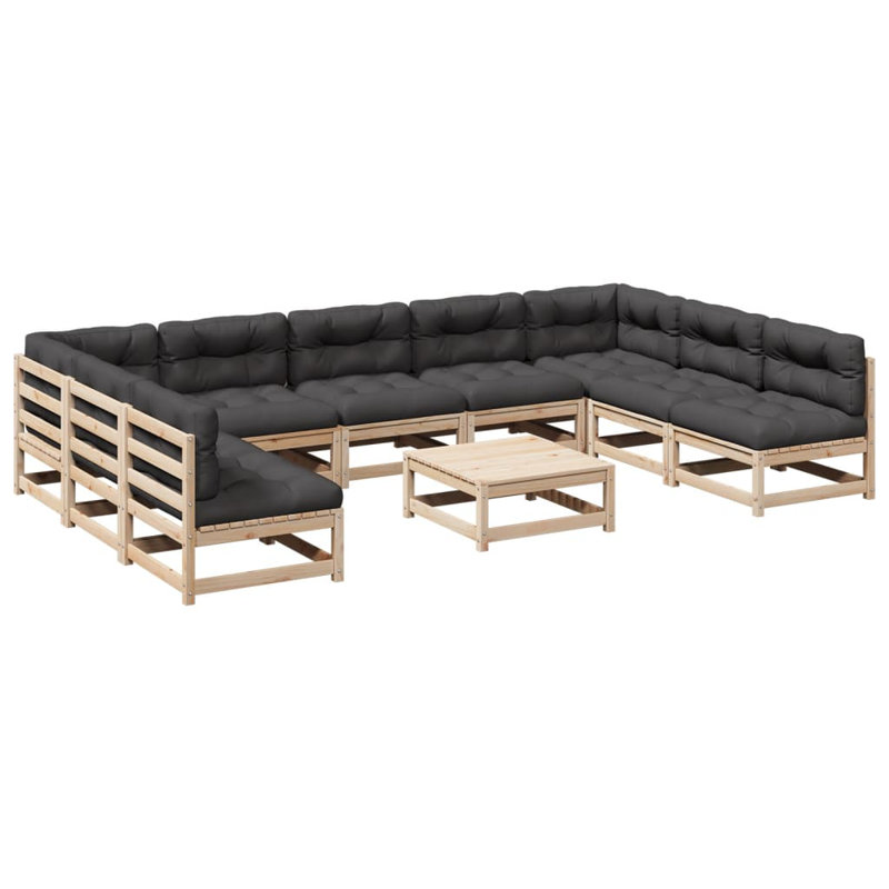  Ensemble de canapé de patio modulaire en bois de pin massif anthracite, Coussin gris foncé / structure naturelle