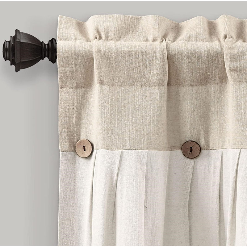 Linen Button Farmhouse Valance with Pleats and Buttons, 52" W x 18" L