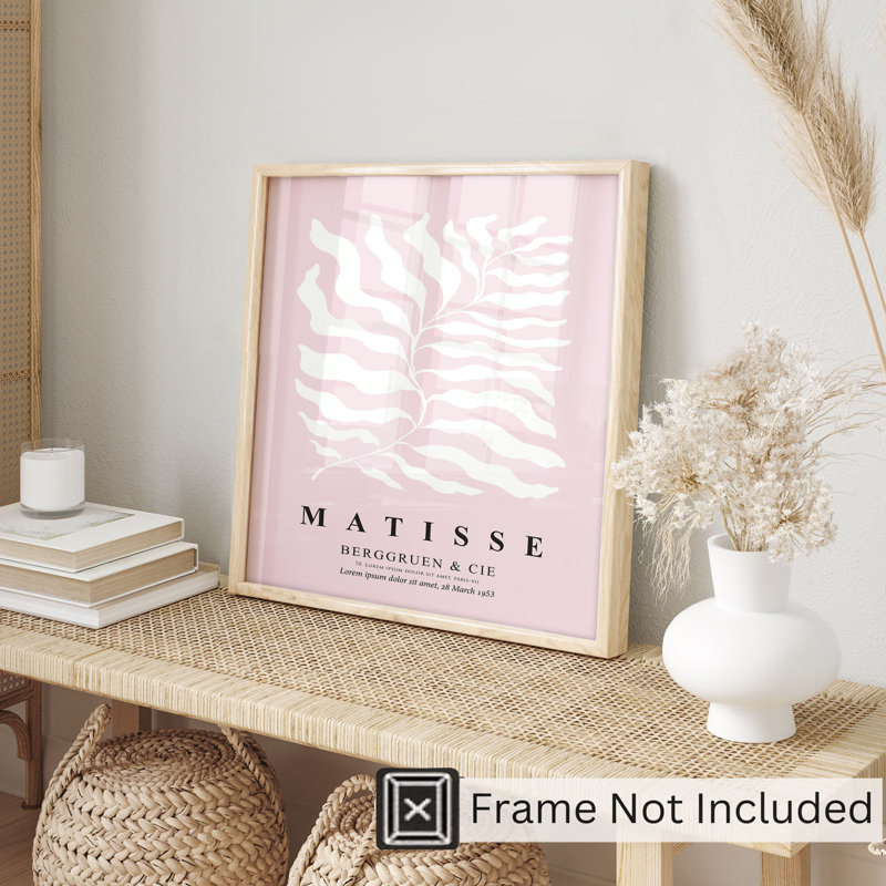 «Botanical Matisse Plant», reproduction d'art moderne sans cadre rose Mid-Century, H 16 po x l 16 po