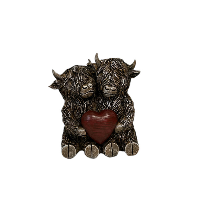 Figurine décorative en polyrésine style campagnard Two Highland Cows
