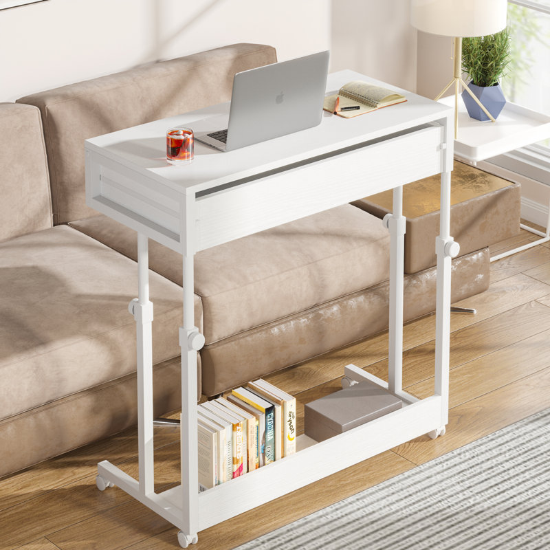 Yanal Height Adjustable Portable Mobile Laptop Desk with Drawers, Standing Desks for Home Office, White