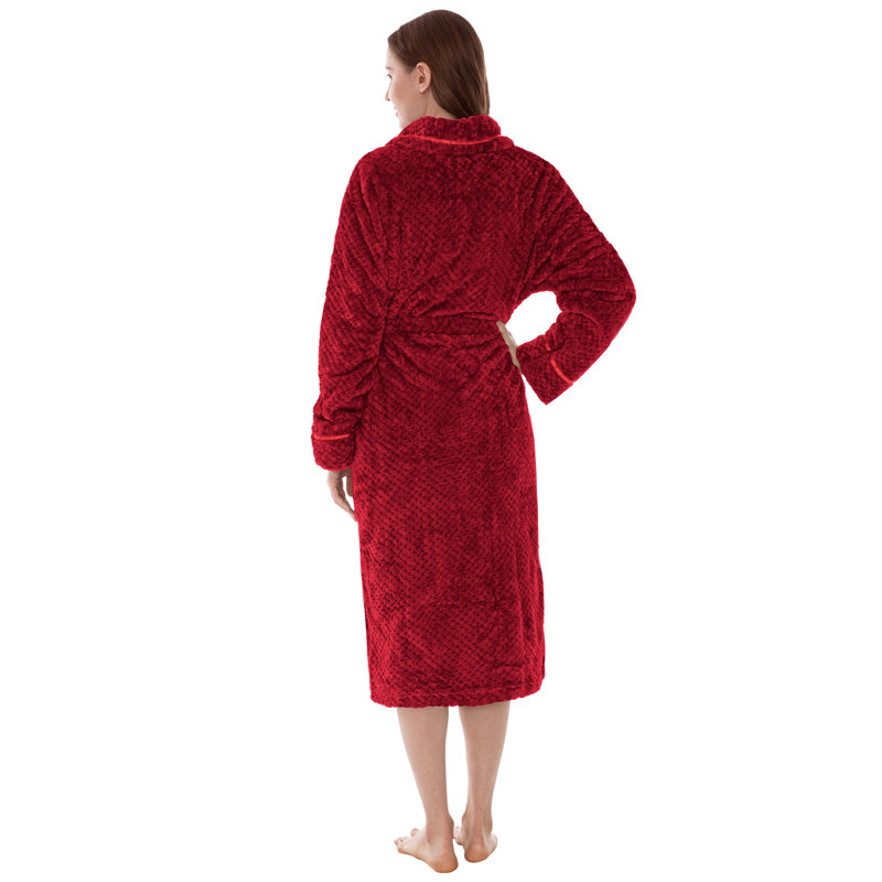 Peignoir mi-mollet 100% molleton avec poches Beerman, Vin rouge, S
