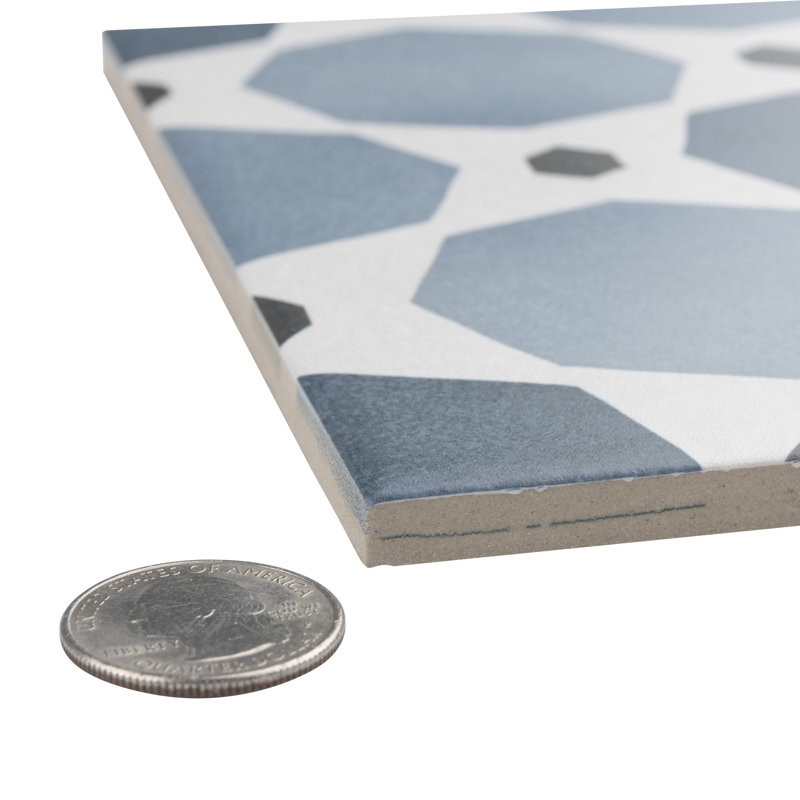 Caprice Series 8" x 8" Porcelain Patterned Wall & Floor Tile, Gray/Blue