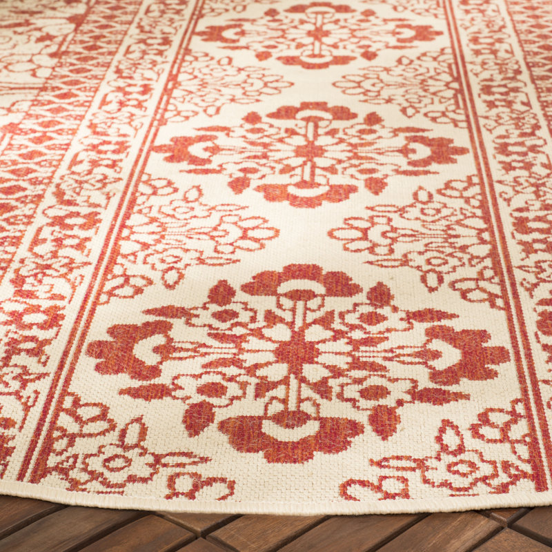 Danya Red/Cream Indoor/Outdoor Area Rug, Round 6'7"