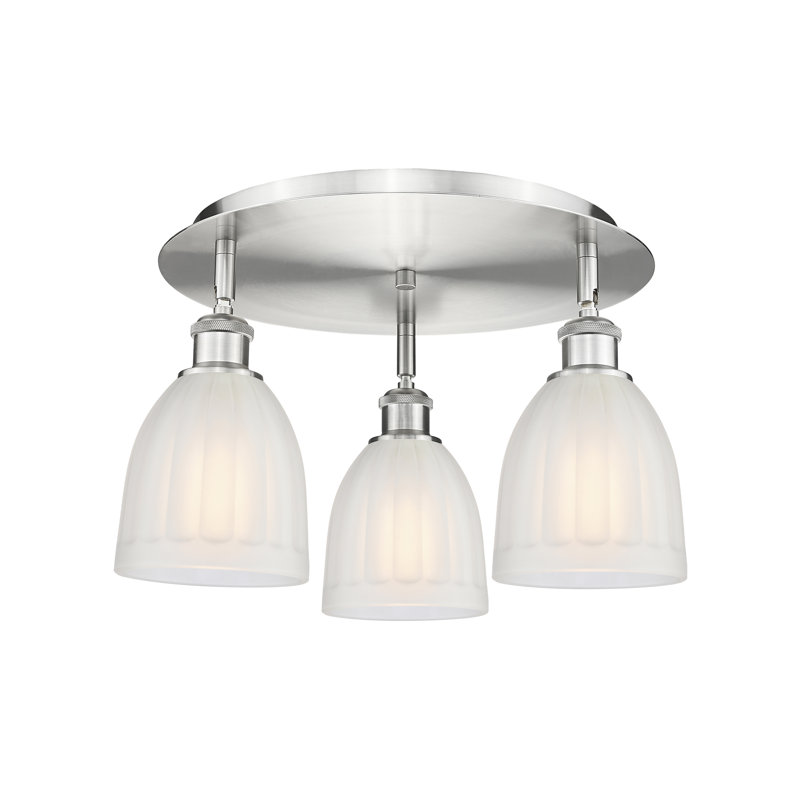 Bianey Glass Flush Mount, White, Satin Nickel