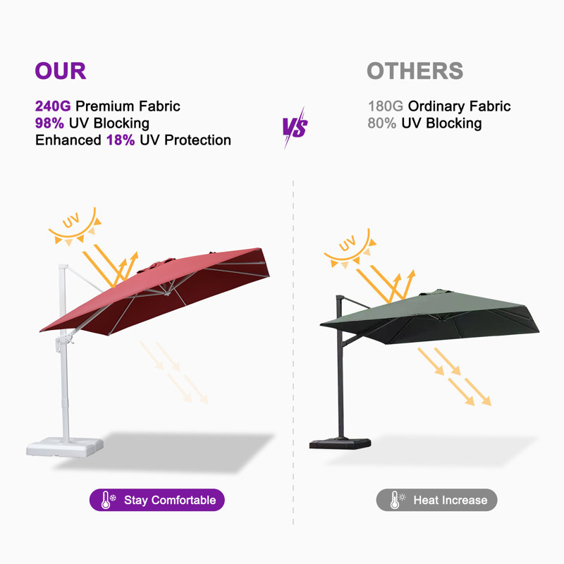 PURPLE LEAF Outdoor White Pole 108'' Square Offset CantileverRed Umbrella Without Base, Red