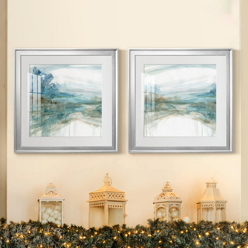 Shimmering Treeline I - ensemble de 2 reproductions d'art, Blanc, H 22,5 po x l 45 po x P 1,5 po, Toile encadrée argentée