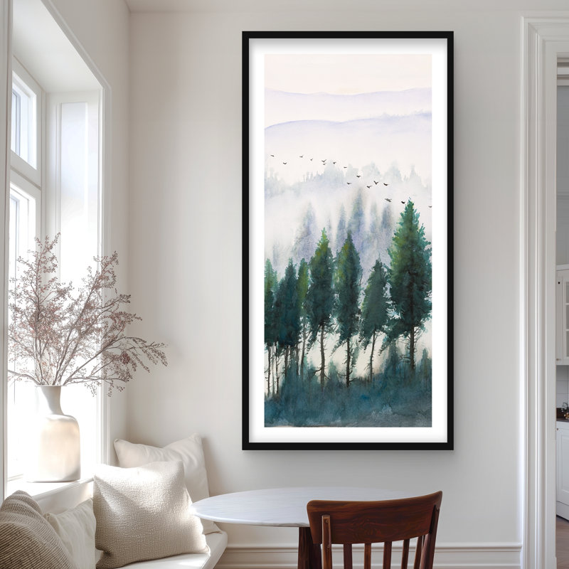 Paysage de montagne, reproduction d'aquarelle | Décoration de chambre encadrée, Noir