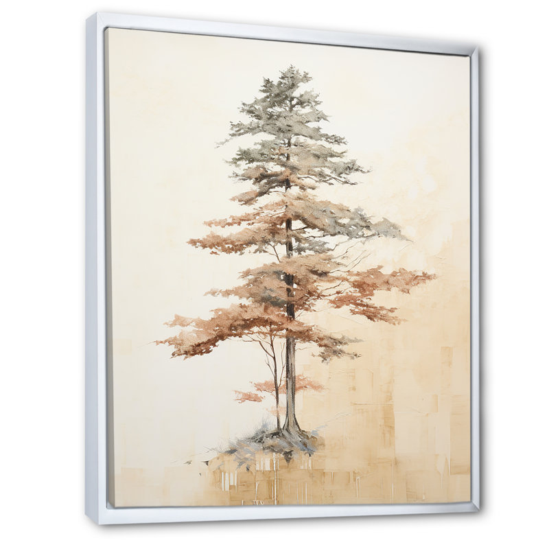 Minimalisme, séquoia beige I, impression sur toile, H 32 po x l 16 po x P 1 po, Cadre flottant blanc
