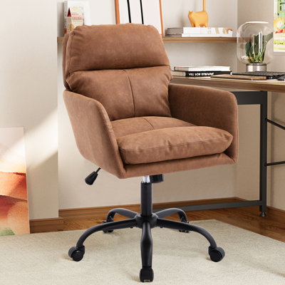 Chaise brune à hauteur ajustable avec cuir d'unité centrale, structure en métal haute résistance, assise ergonomique et coussinée, matériau en cuir artificiel, structure, caractéristique de teinture