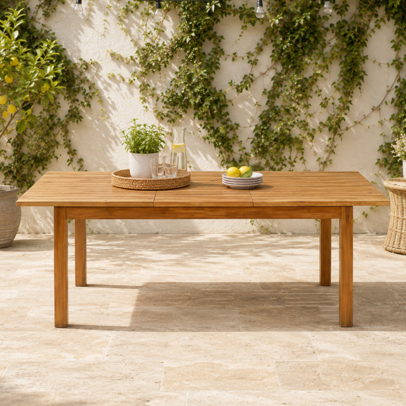 Table de salle à manger extensible classique en bois d'acacia massif avec plateau à lattes Classic