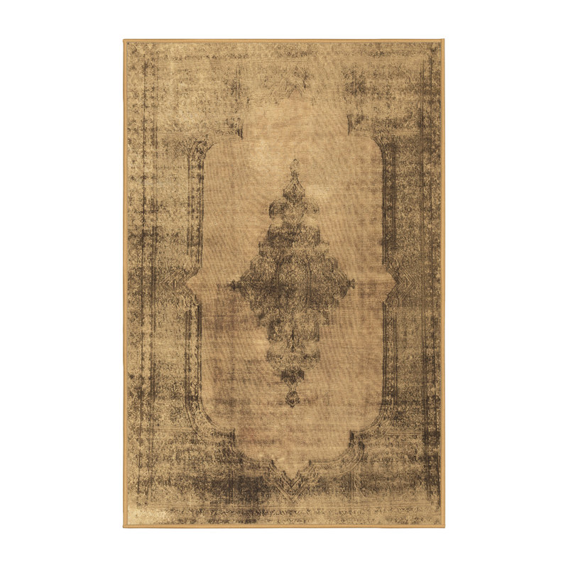 Tapis oriental en laine / polyester tissé à la machine en brun / noir, Rectangle 2 pi x 3 pi