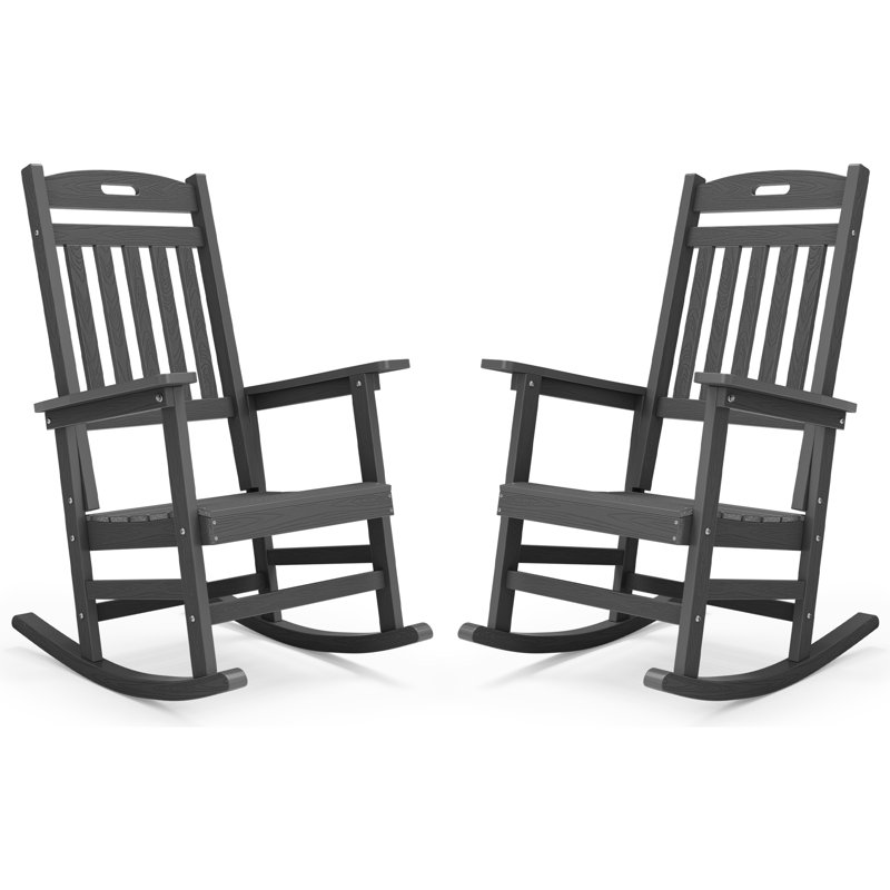 Outdoor Rocking Chairs set of 2, Patio All Weather HIPS Rocker for Lawn, Garen, Porch, Gray