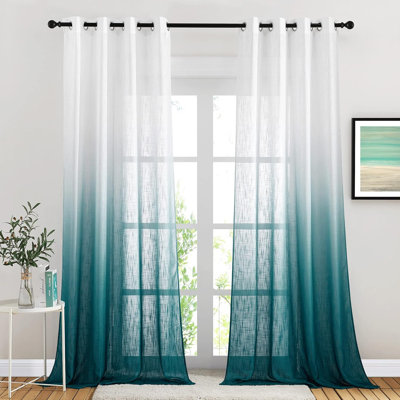 Ombre Sheer Curtains for Windows, Grommet Decorative Sheer Linen Curtains Semitransparent with Light Filtering for Bedroom/Living Room, 2 Panels
