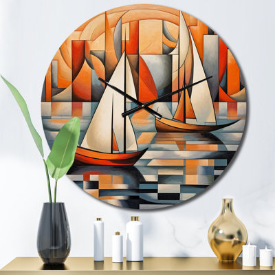 Abstract Sailboats At Sunset Cubist Minimalism IV Wall Clock