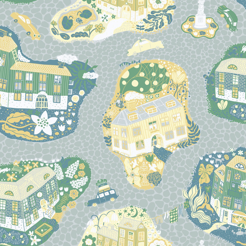 Galerie Resan Staden Town Wallpaper, Light Blue