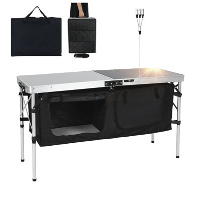 Table de camping pliante avec rangement et panneau solaire de 45 W, ports USB / Type-C / DC pour la cuisine extérieure et les événements