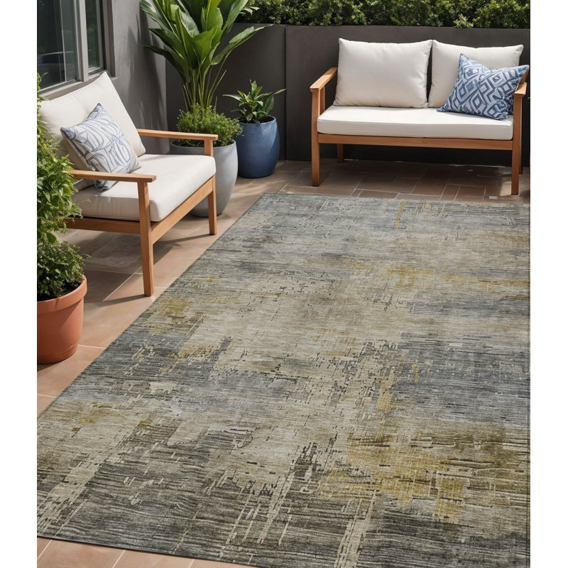 Tapis extérieur lavable abstrait étain et blé 5 pi x 8 pi