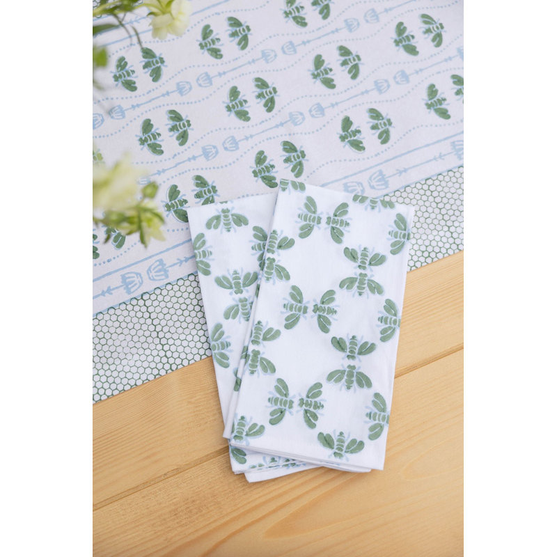Serviette de table biologique S / 4 - Abeille - bleu uniforme et sauge