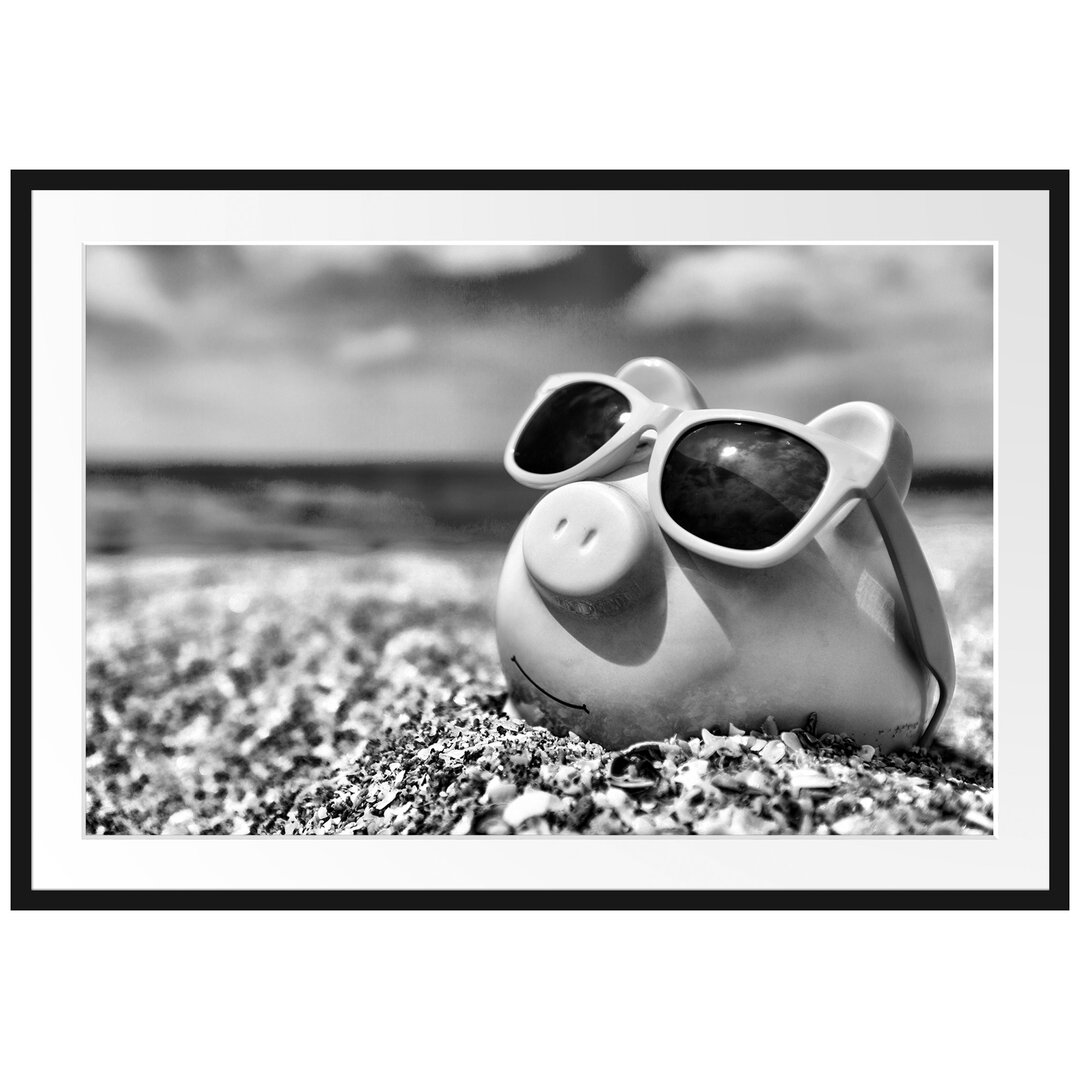 Gerahmtes Poster Schweinchen am Strand